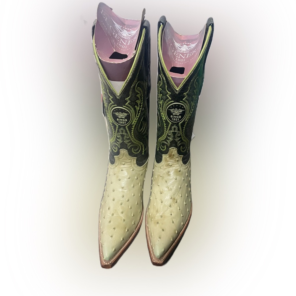 El General Mens Green Cowboy Ostrich Boots Made In Mexico